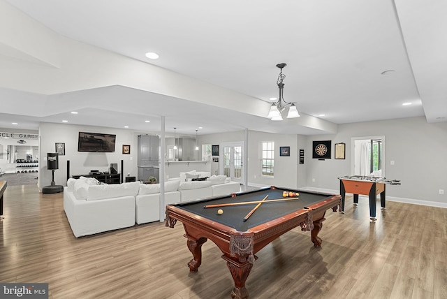 16024 Waterford Crest Pl, Paeonian Springs, VA 20129 - playroom featuring billiards table, light wood-style floors, recessed lighting, and baseboards