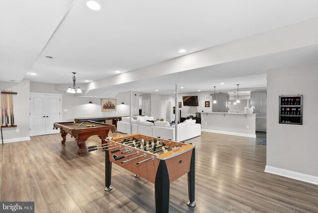 16024 Waterford Crest Pl, Paeonian Springs, VA 20129 - playroom featuring billiards table, wood finished floors, baseboards, and recessed lighting