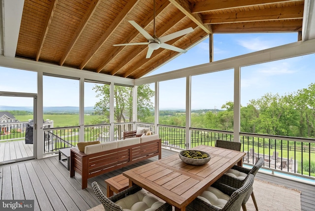 16024 Waterford Crest Pl, Paeonian Springs, VA 20129 - sunroom / solarium featuring a ceiling fan, plenty of natural light, and an outdoor hangout area