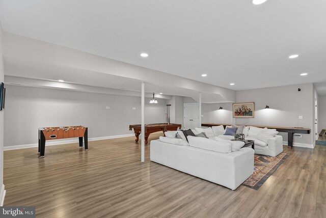 16024 Waterford Crest Pl, Paeonian Springs, VA 20129 - living room featuring billiards table, wood finished floors, recessed lighting, and baseboards