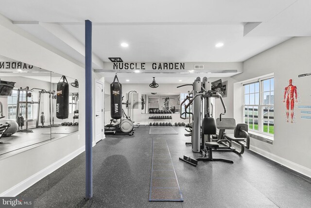 16024 Waterford Crest Pl, Paeonian Springs, VA 20129 - exercise room with recessed lighting and baseboards