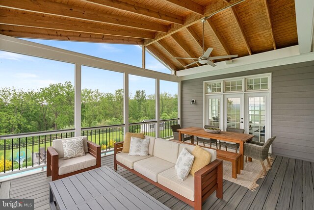 16024 Waterford Crest Pl, Paeonian Springs, VA 20129 - sunroom / solarium with a ceiling fan, outdoor dining space, and outdoor lounge area