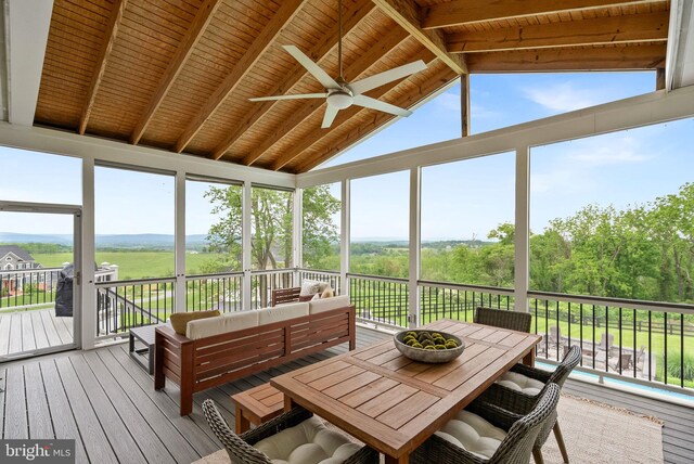 16024 Waterford Crest Pl, Paeonian Springs, VA 20129 - sunroom / solarium featuring a ceiling fan, plenty of natural light, and an outdoor hangout area