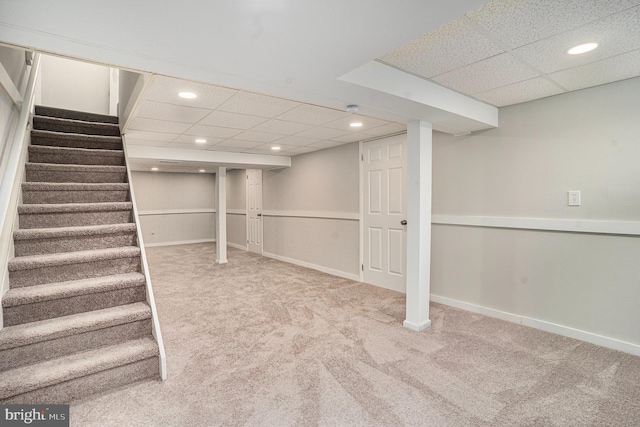 748 Jefferson St, Red Hill, PA 18076 - finished basement with carpet flooring, a drop ceiling, stairway, baseboards, and recessed lighting