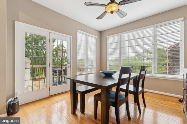 22615 Upperville Heights Sq, Ashburn, VA 20148 - dining area featuring ceiling fan, light wood-style flooring, and baseboards