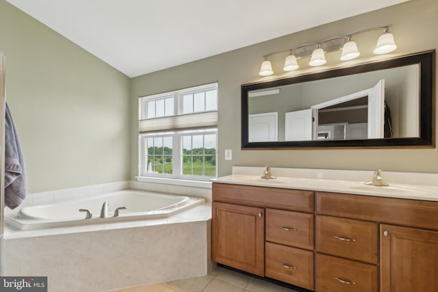 22615 Upperville Heights Sq, Ashburn, VA 20148 - bathroom featuring a garden tub, double vanity, and tile patterned flooring