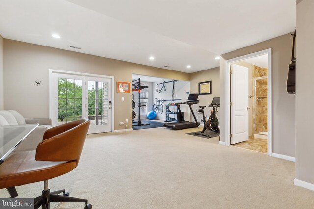22615 Upperville Heights Sq, Ashburn, VA 20148 - exercise room featuring carpet flooring, baseboards, and recessed lighting