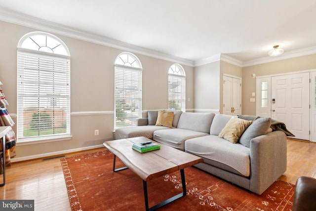 22615 Upperville Heights Sq, Ashburn, VA 20148 - living room with ornamental molding, wood finished floors, and baseboards