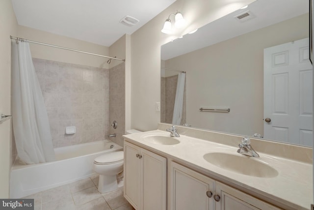 42522 Neighborly Ln, Chantilly, VA 20152 - bathroom with shower / bath combo, toilet, double vanity, and tile patterned flooring