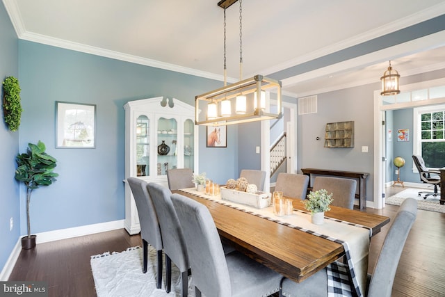 133 Greentree Farm Dr, Dickerson, MD 20842 - dining room with baseboards, crown molding, and dark wood-style flooring