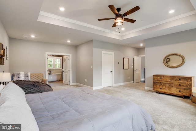 133 Greentree Farm Dr, Dickerson, MD 20842 - bedroom featuring recessed lighting, crown molding, light carpet, a raised ceiling, and baseboards