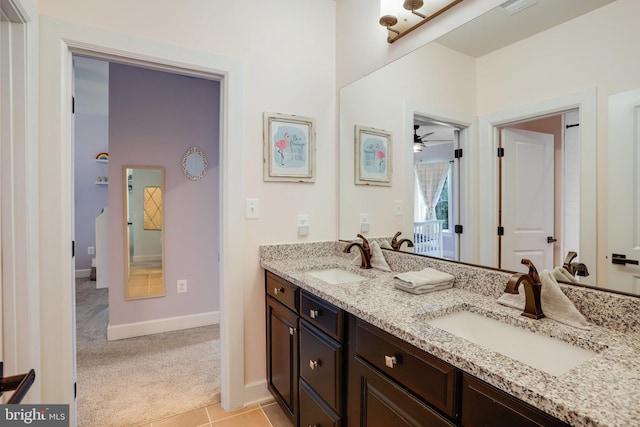 133 Greentree Farm Dr, Dickerson, MD 20842 - full bath with double vanity, ceiling fan, baseboards, and tile patterned floors