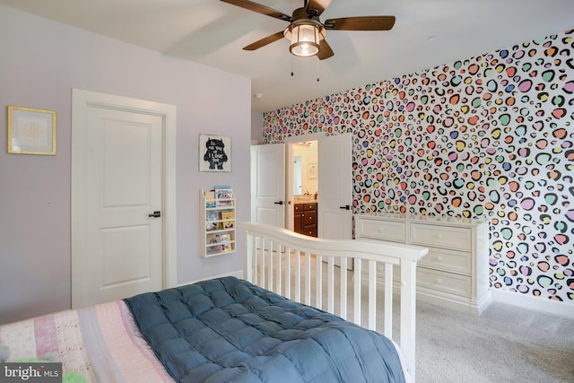 133 Greentree Farm Dr, Dickerson, MD 20842 - carpeted bedroom featuring wallpapered walls, baseboards, and a ceiling fan