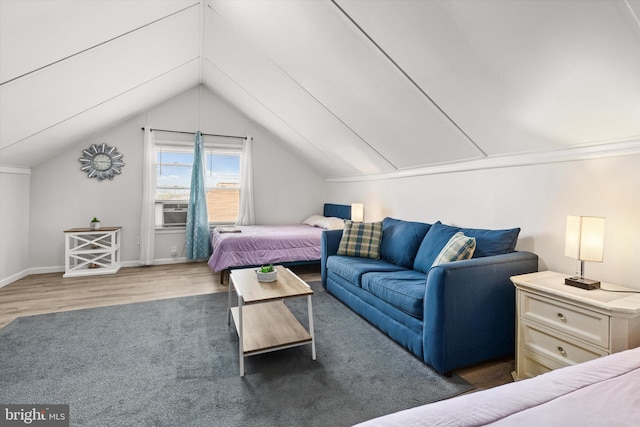 1004 Philadelphia Ave, Ocean City, MD 21842 - bedroom featuring wood finished floors, vaulted ceiling, cooling unit, and baseboards