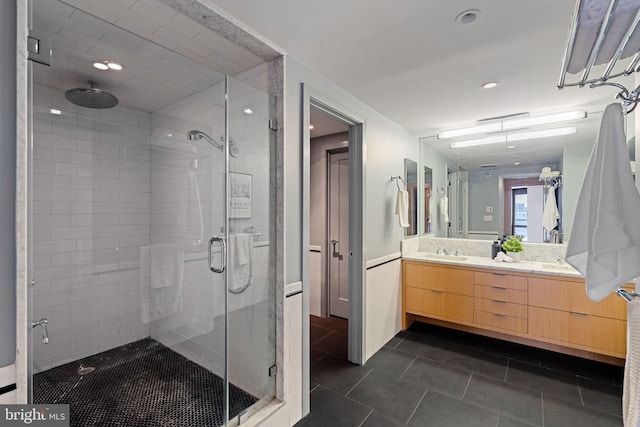 2018 Walnut St Unit 19Gh, Philadelphia, PA 19103 - bathroom featuring a stall shower, vanity, tile patterned flooring, and recessed lighting