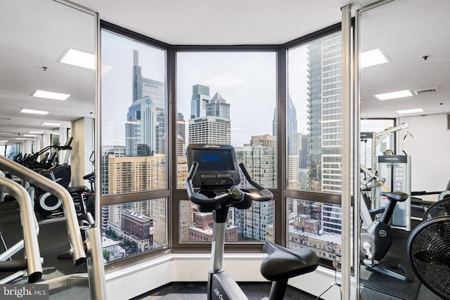 2018 Walnut St Unit 19Gh, Philadelphia, PA 19103 - exercise room with a wall of windows, plenty of natural light, and a view of skyline