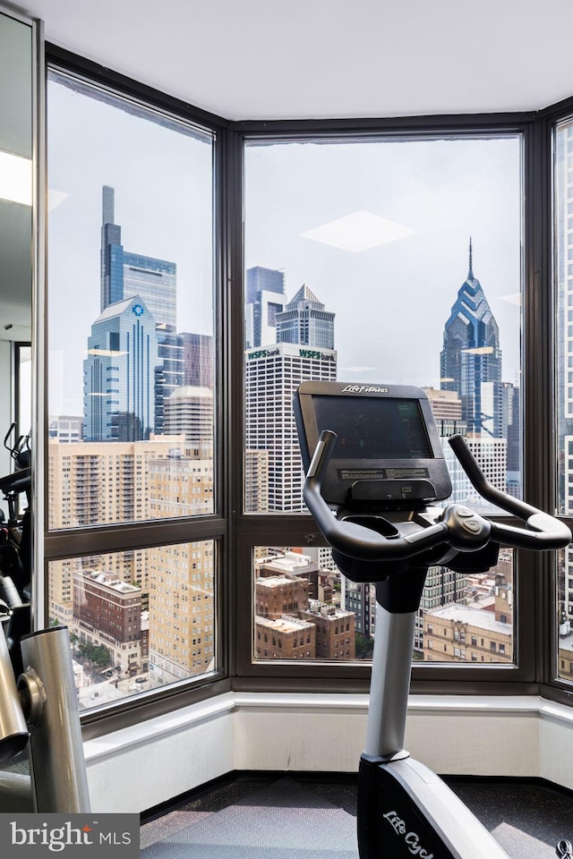 2018 Walnut St Unit 19Gh, Philadelphia, PA 19103 - workout room featuring a view of city and carpet floors