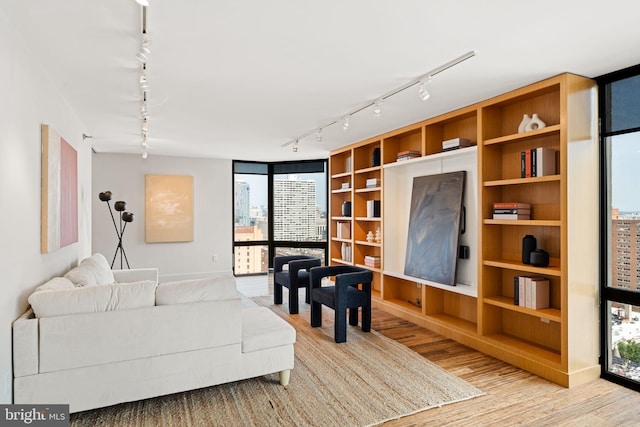 2018 Walnut St Unit 19Gh, Philadelphia, PA 19103 - living room featuring track lighting, wood finished floors, and plenty of natural light