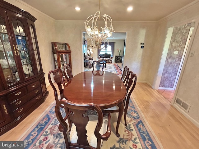 52 Dalton Way, Southampton, PA 18966 - dining area featuring light wood-type flooring, a chandelier, ornamental molding, baseboards, and recessed lighting