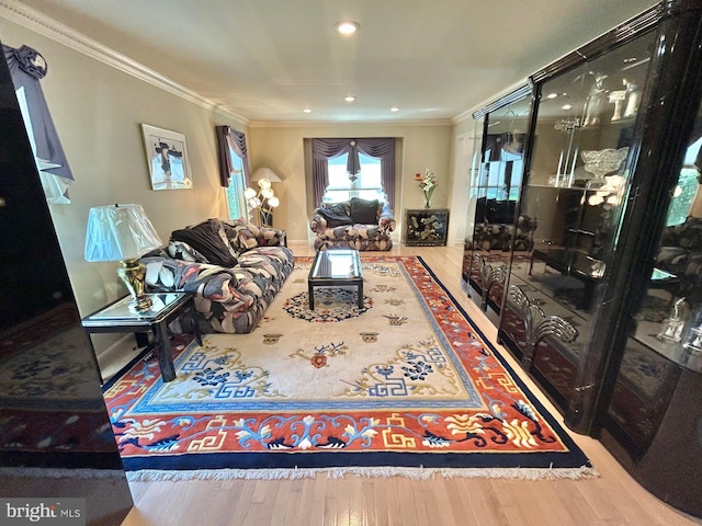 52 Dalton Way, Southampton, PA 18966 - living area with wood finished floors, ornamental molding, and recessed lighting