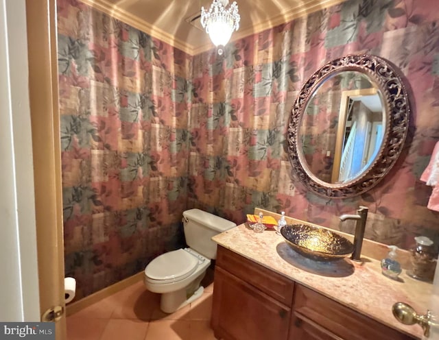 52 Dalton Way, Southampton, PA 18966 - half bath with tile patterned flooring, toilet, vanity, and ornamental molding