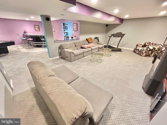 52 Dalton Way, Southampton, PA 18966 - carpeted living room featuring recessed lighting, a dry bar, and baseboards