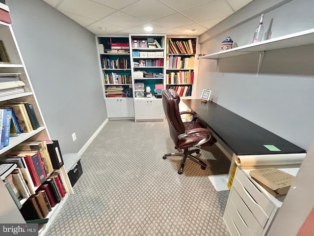 52 Dalton Way, Southampton, PA 18966 - home office with carpet flooring, built in features, and a drop ceiling