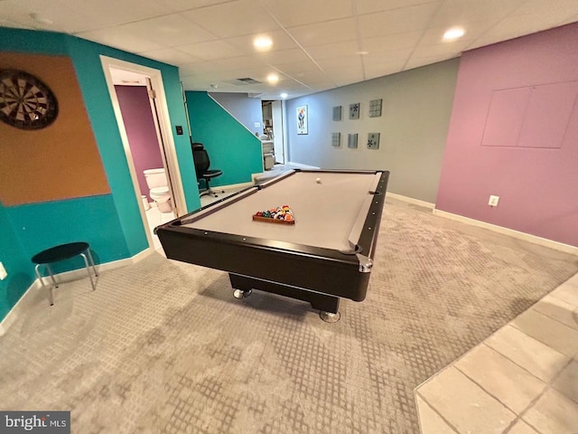 52 Dalton Way, Southampton, PA 18966 - rec room with carpet floors, baseboards, billiards, and recessed lighting