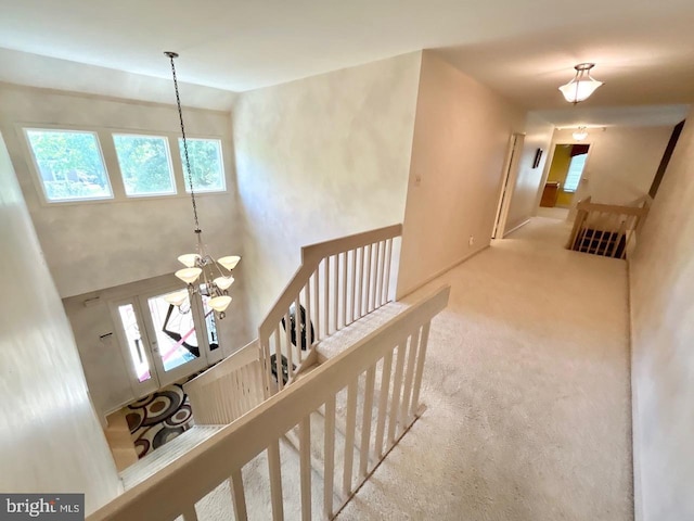 52 Dalton Way, Southampton, PA 18966 - corridor with a chandelier, carpet floors, and an upstairs landing
