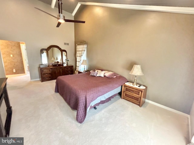 52 Dalton Way, Southampton, PA 18966 - carpeted bedroom with baseboards, high vaulted ceiling, and ceiling fan