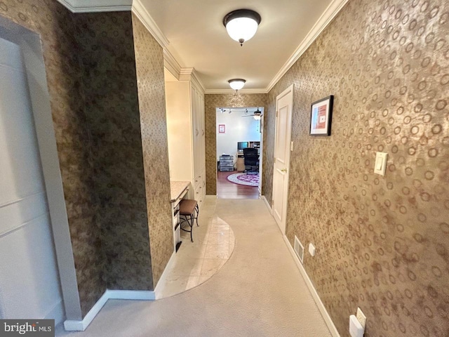 52 Dalton Way, Southampton, PA 18966 - hallway with wallpapered walls, crown molding, and baseboards