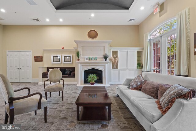 42397 Goldenseal Sq, Brambleton, VA 20148 - living room featuring recessed lighting and a fireplace
