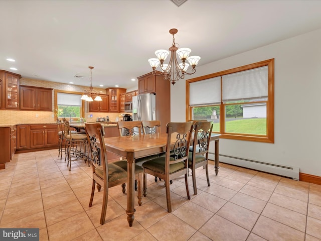 773 S Rte 183, Schuylkill Haven, PA 17972 - dining area featuring a chandelier, a baseboard heating unit, light tile patterned flooring, and recessed lighting