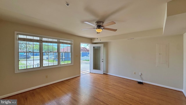 208 Eastern Ave, Annapolis, MD 21403 - spare room featuring ceiling fan, baseboards, light wood finished floors, and a pendent fire sprinkler