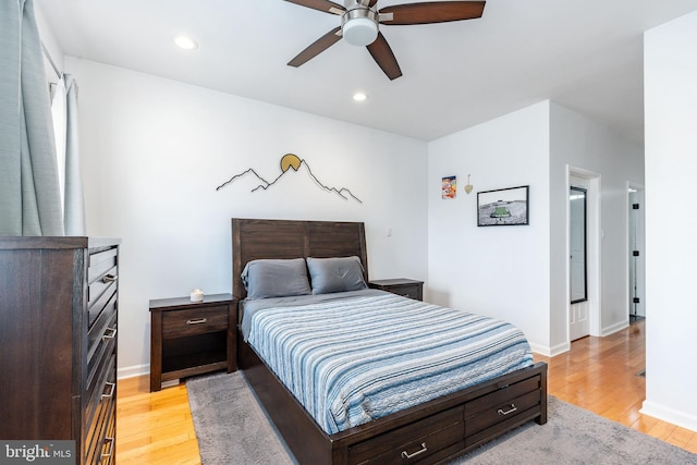 2113 Montrose St, Philadelphia, PA 19146 - bedroom with light wood finished floors, recessed lighting, baseboards, and a ceiling fan
