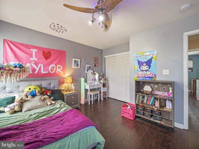 67 Tinning Ct, Hedgesville, WV 25427 - bedroom featuring wood finished floors, a closet, and ceiling fan