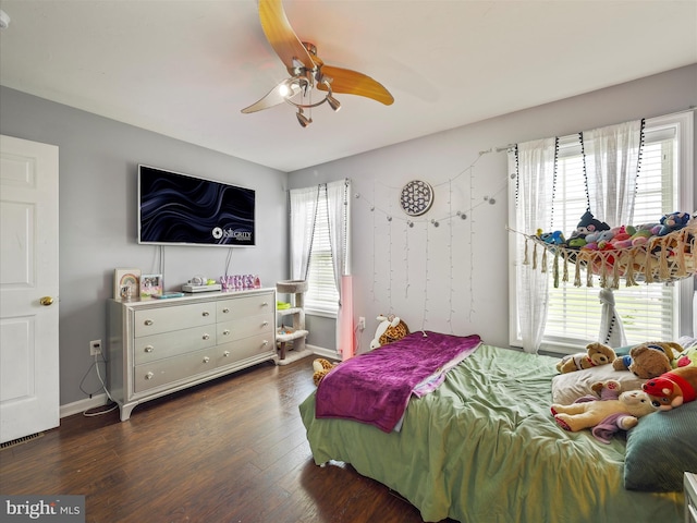 67 Tinning Ct, Hedgesville, WV 25427 - bedroom with baseboards, dark wood-style floors, and a ceiling fan