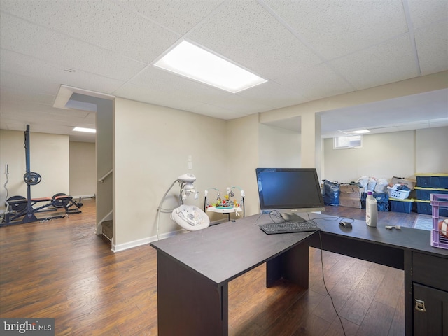67 Tinning Ct, Hedgesville, WV 25427 - office area featuring hardwood / wood-style flooring, a paneled ceiling, and baseboards