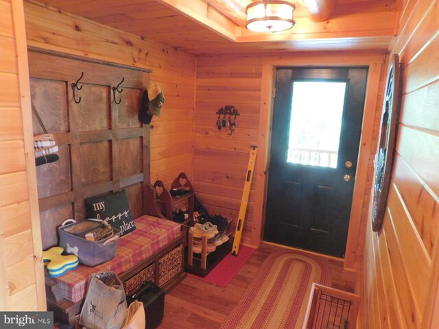 158 Hideaway Ln, Upper Tract, WV 26866 - mudroom with wood finished floors and wood walls