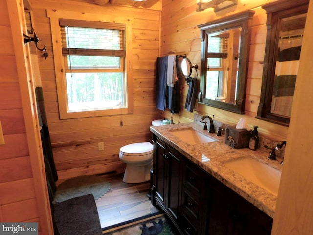 158 Hideaway Ln, Upper Tract, WV 26866 - bathroom featuring wooden walls, toilet, and double vanity