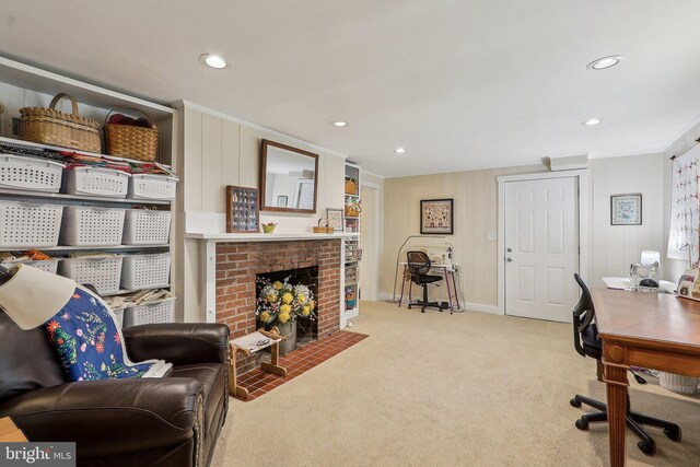 3919 30th St N, Arlington, VA 22207 - office space with carpet, a brick fireplace, and recessed lighting