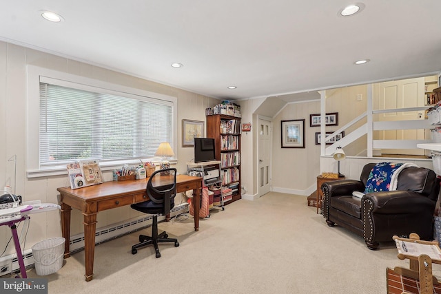 3919 30th St N, Arlington, VA 22207 - home office featuring ornamental molding, recessed lighting, light colored carpet, and baseboards