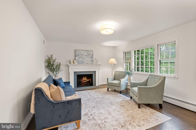 5632 Maxine Ct, Alexandria, VA 22310 - living room featuring a fireplace, wood finished floors, and a baseboard radiator