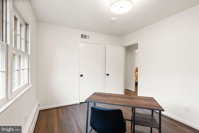 5632 Maxine Ct, Alexandria, VA 22310 - office area with dark wood-style flooring, baseboards, and a baseboard radiator