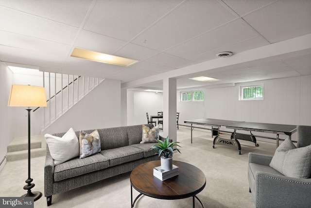 5632 Maxine Ct, Alexandria, VA 22310 - living area with a drop ceiling, carpet, and stairs