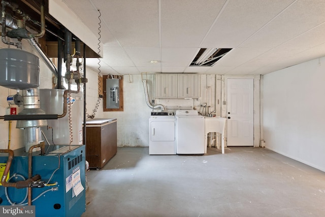 5632 Maxine Ct, Alexandria, VA 22310 - below grade area with separate washer and dryer, electric panel, a paneled ceiling, and a sink