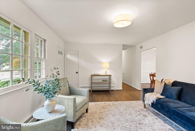 5632 Maxine Ct, Alexandria, VA 22310 - living room featuring a baseboard heating unit and wood finished floors