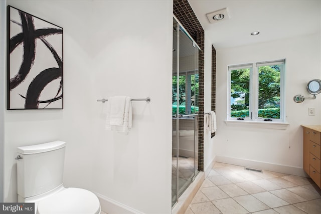302 Ellsworth Dr, Silver Spring, MD 20910 - bathroom featuring vanity, a shower stall, toilet, baseboards, and tile patterned floors