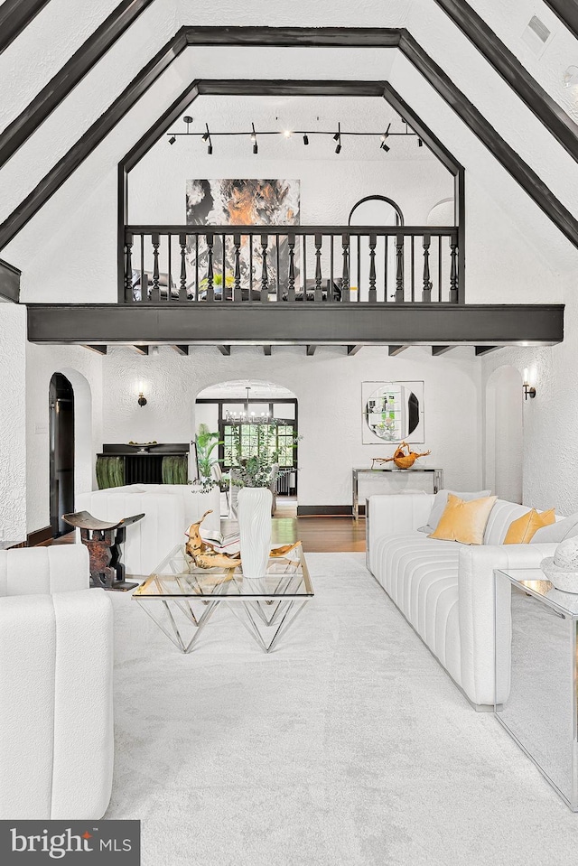 302 Ellsworth Dr, Silver Spring, MD 20910 - living room with high vaulted ceiling and arched walkways