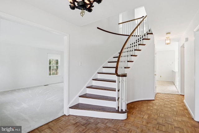 15 Horseshoe Dr, Mount Laurel, NJ 08054 - stairway featuring a chandelier and baseboards